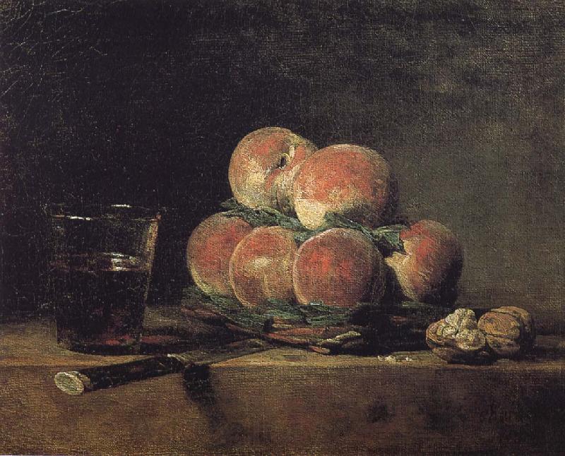 Jean Baptiste Simeon Chardin Baskets of peaches with wine walnut knife Spain oil painting art
